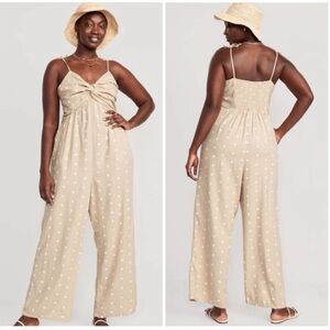 Old Navy Polka Dot Linen Jumpsuit Tan XXL Petite NWT Vacation Summer Beach